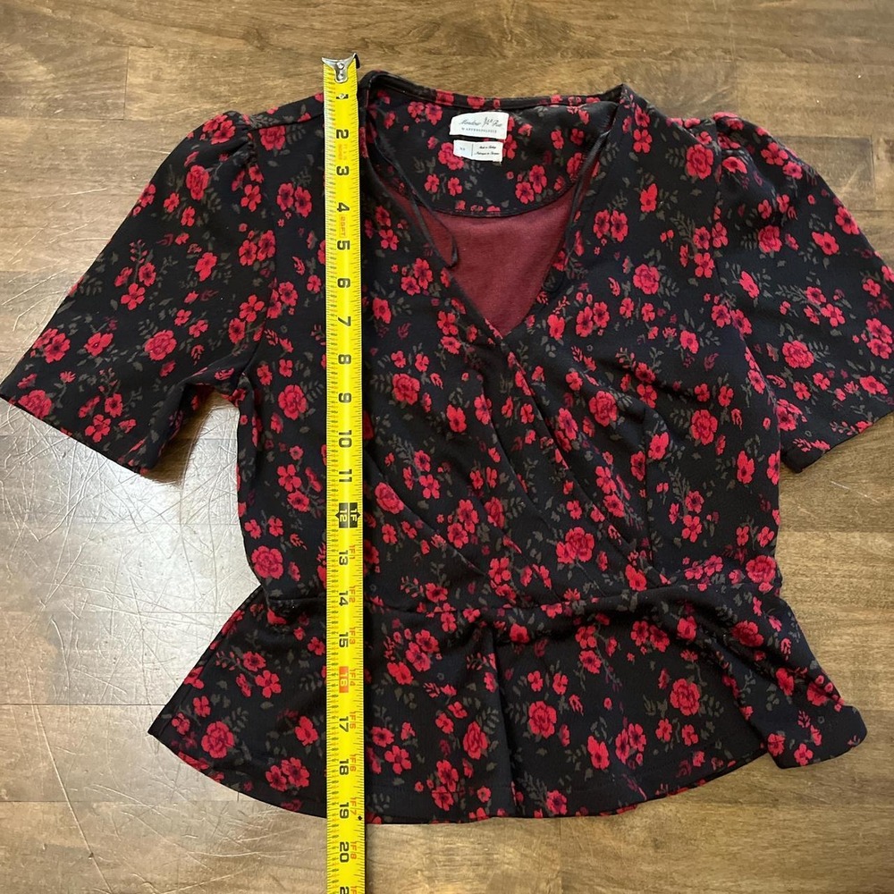 Anthropology red peplum top v neck cottage coquette indie romantic